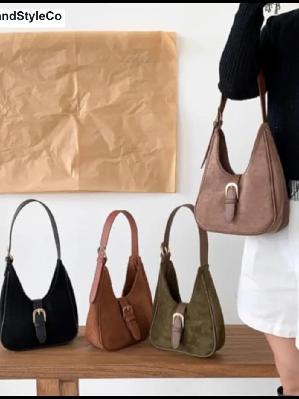 Slouchy Suede Saddle Hobo Shoulder Bag Women Cute Crescent Crossbody Purse